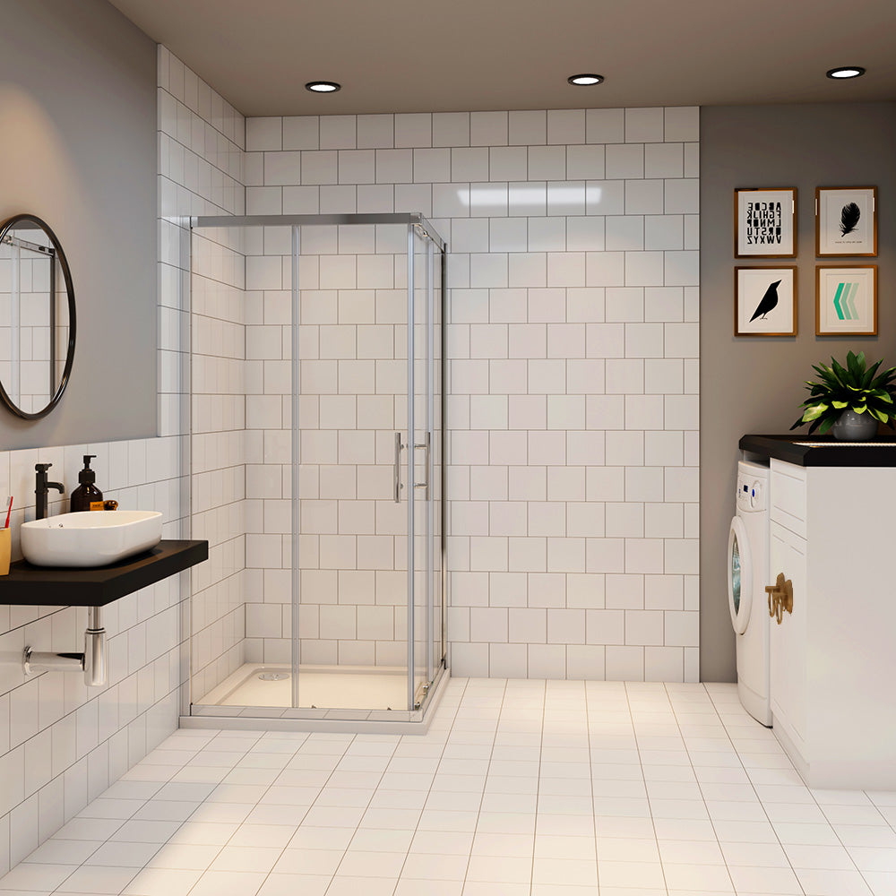 Duschkabine Eckeinstieg 90x90 Schiebetür Eckdusche Dusche Glas H.185 cm