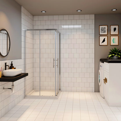 Duschkabine Eckeinstieg 90x90 Schiebetür Eckdusche Dusche Glas H.185 cm