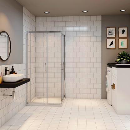 Duschkabine Eckeinstieg 90x90 Schiebetür Eckdusche Dusche Glas H.185 cm