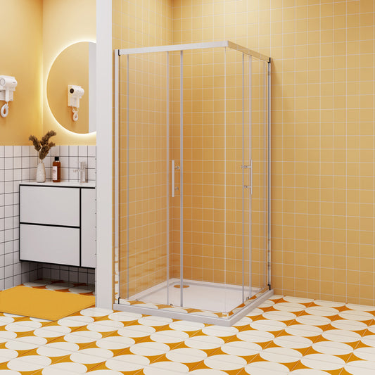 90x90 Duschkabine Schiebetür Eckeinstieg Eckdusche Dusche H.195 cm NANO Glas