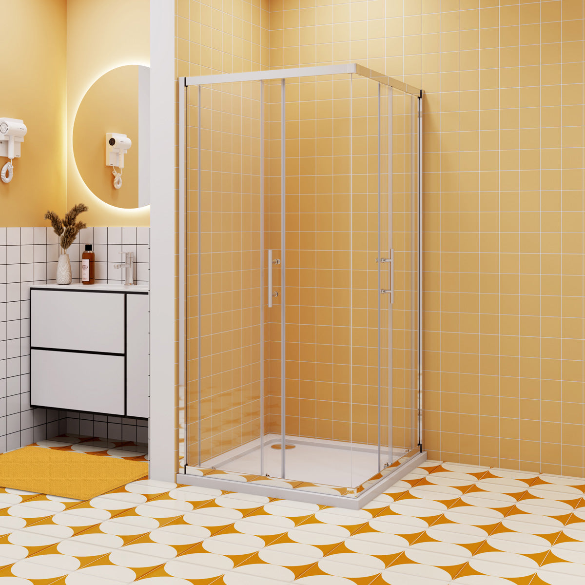 100x100 Duschkabine Schiebetür Eckeinstieg Eckdusche Dusche H.195 cm NANO Glas