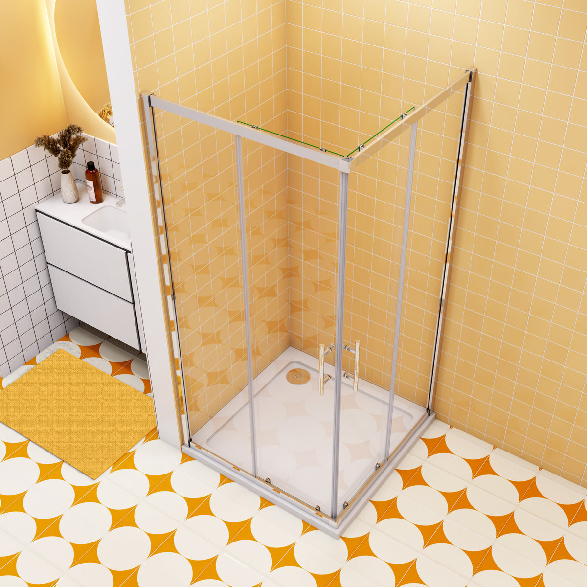 100x100 Duschkabine Schiebetür Eckeinstieg Eckdusche Dusche H.195 cm NANO Glas