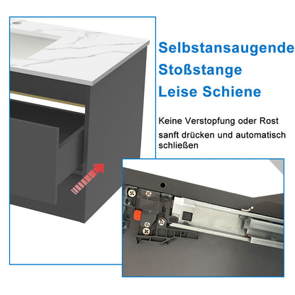 Badmöbel Set 60/80/100 cm Felsplatte Waschtisch mit Unterschrank Dunkelgrau