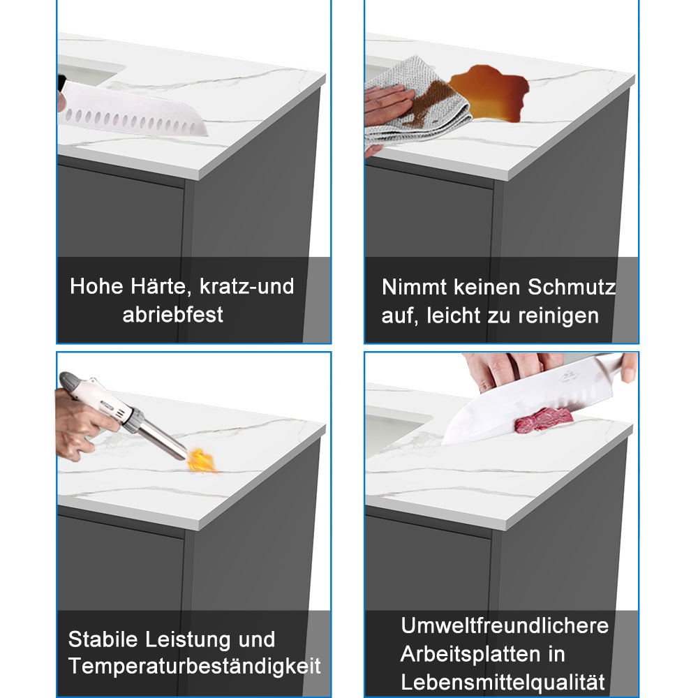 60/80/100 cm Badmöbel Set Felsplatte Waschtisch mit Unterschrank Dunkelgrau