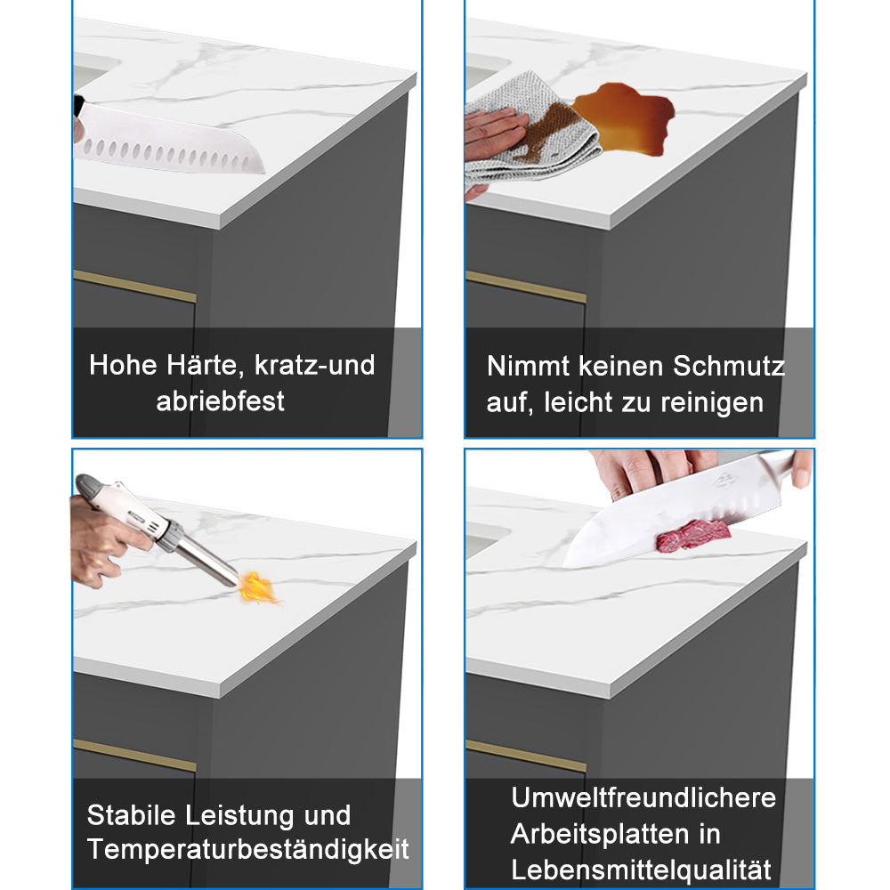 Badmöbel Set 60/80/100 cm Felsplatte Waschtisch mit Unterschrank Dunkelgrau