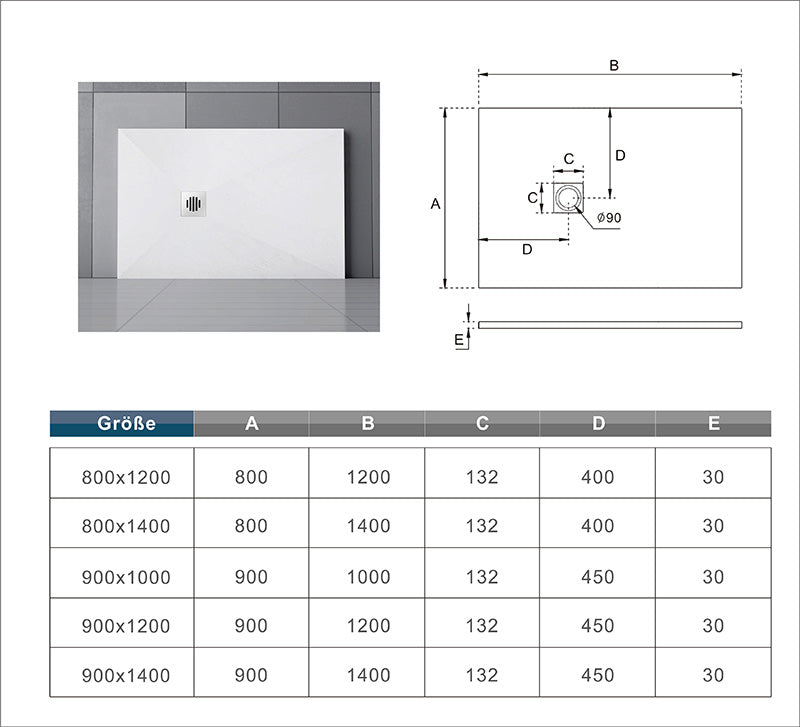 Rechteck Duschtasse Stein-Effekt Duschwanne Für Duschkabine
