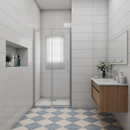 Drehtür mit Festteil Nische Duschkabine Dusche NANO Glas 100 x 195 cm