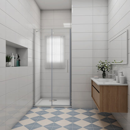 Drehtür mit Festteil Nische Duschkabine Dusche NANO Glas 80 x 195 cm