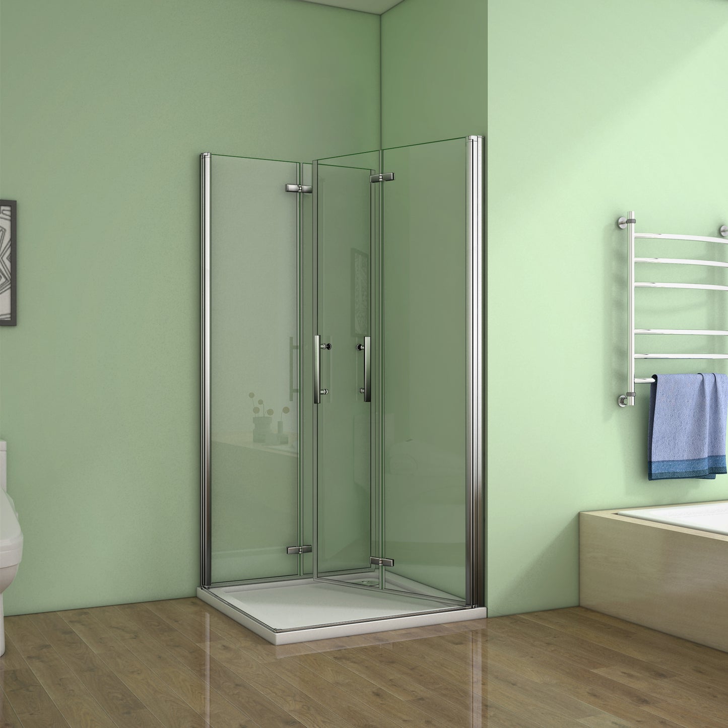 Duschkabine Eckeinstieg Falttür Duschabtrennung 6mm NANO Glas Drehfalttür Dusche