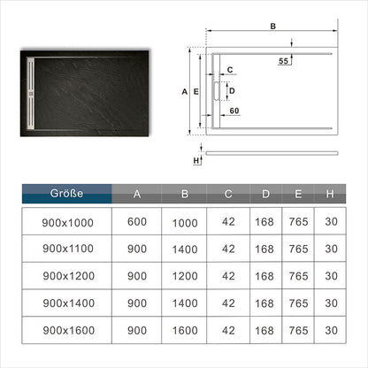 Rechteck Duschtasse Schwarz Stein-Effekt Duschwanne Für Duschkabine