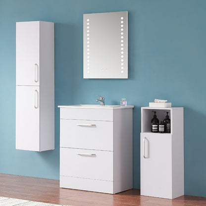 Badezimmer Möbel Set 60 cm Weiß/Walnuss Standschrank Waschbecken mit Unterschrank Waschtisch Keramikbecken Weiß/Walnuss