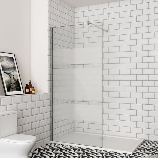 Duschabtrennung Walk-In Duschwand Milchglas-Streifen B.140 cm 6mm NANO Sicherheitsglas H.190 cm