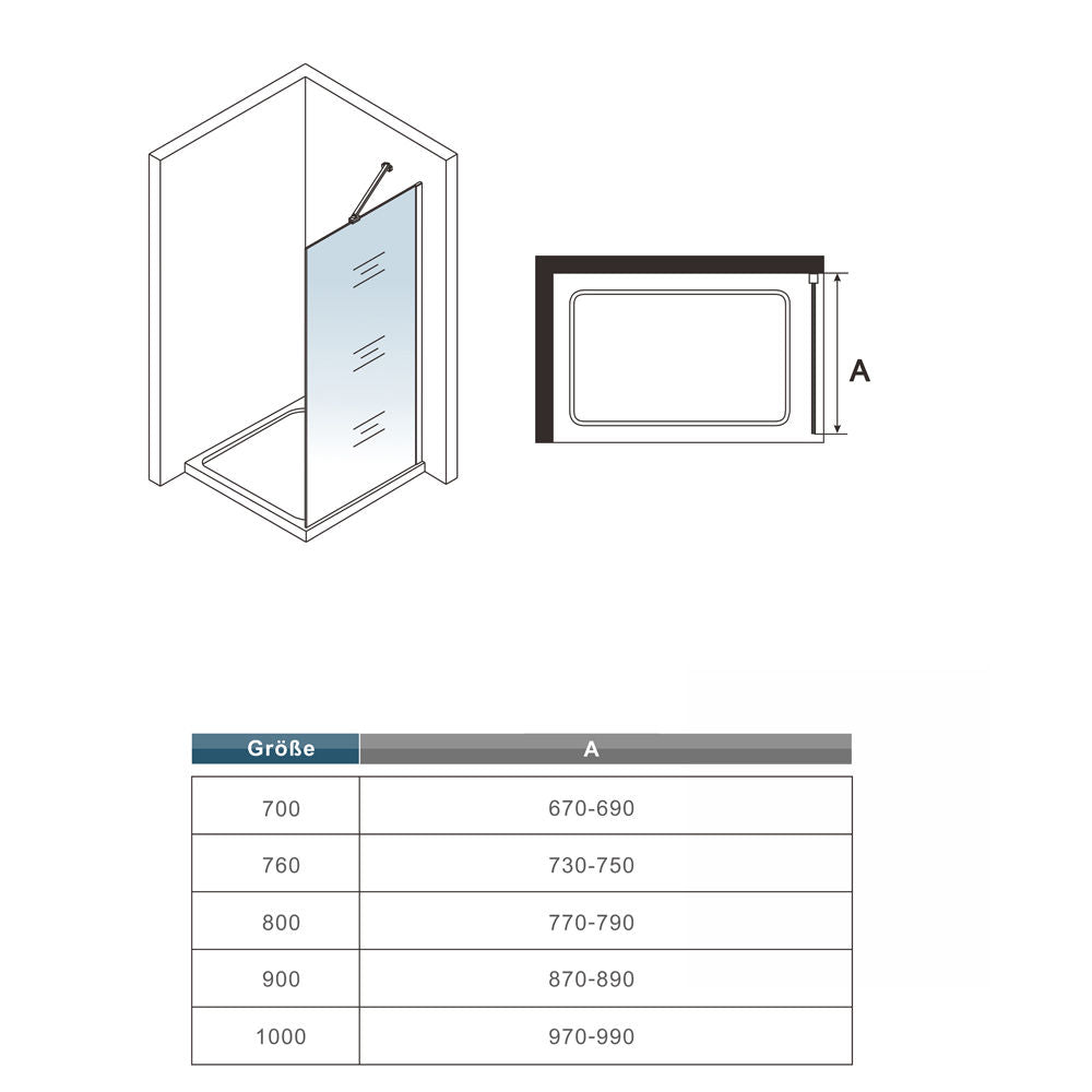 Walk in Duschabtrennung Duschwand 80x195cm
